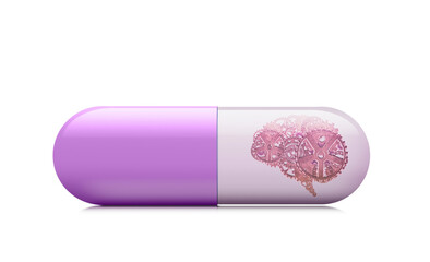 Medicine capsule on white background, brain medicine concept.