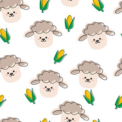 Seamless pattern with cute cartoon sheep for fabric print, textile, gift wrapping paper. colorful vector for kids, flat style