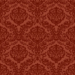 Damask seamless vector pattern. Classic vintage damask ornament, royal victorian geometric seamless pattern for wallpaper, textile, packaging. Floral baroque pattern, red background 
