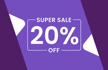 Super Sale 20% Off Banner, Sale tag 20% off vector illustration
