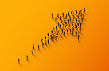 Large group of people in the shape of an arrow. Business concept.