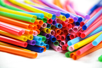 Colorful plastic drinking straws close up