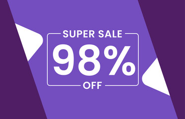 Super Sale 98% Off Banner, Sale tag 98% off vector illustration