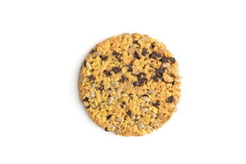 Corn flake cookie  isolated on white background. Cornflake cookie with sunflower seeds, chocolate and condensed milk, top view.