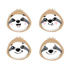 Funny face sloth in kawaii style on a white background © Lucky Project