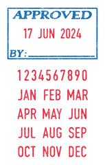 Vector illustration of the Approved stamp and editable dates (day, month and year) in ink stamps