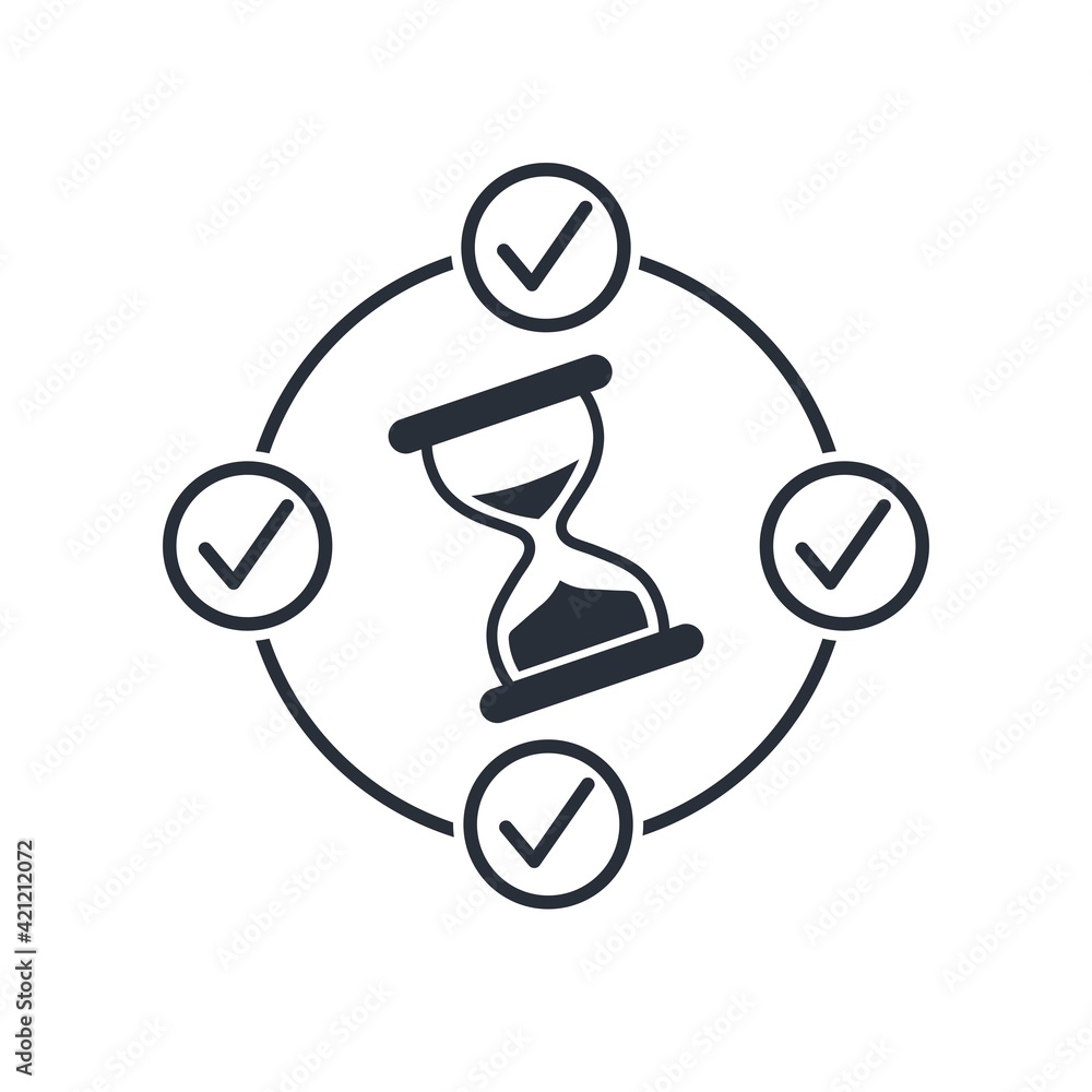 Aufkleber compliance with the work schedule. observe the time. vector linear icon illustration isolated on whi