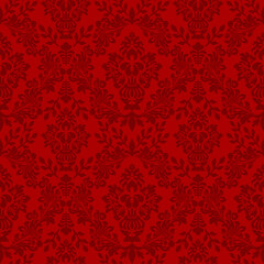 Damask seamless vector pattern. Classic vintage damask ornament, royal victorian geometric seamless pattern for wallpaper, textile, packaging. Floral baroque pattern, red background 