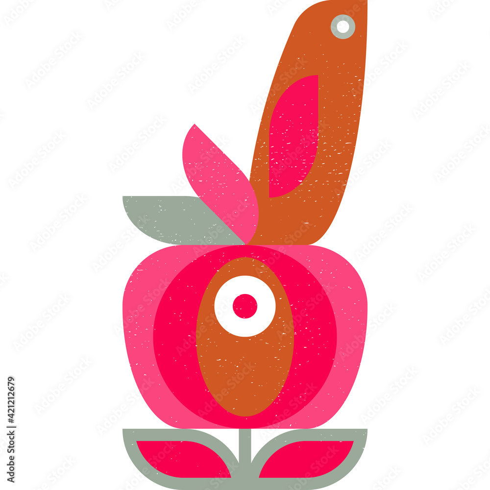 Poster abstract geometric retro inspired vector seamless pattern.stylized bird, leaves and flowers in paste
