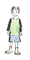 微笑んでいる男の子の全身手描きイラスト