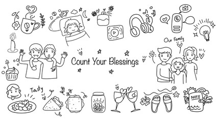 cute hand draw doodle cartoon in concept of  optimistic with word quote " Count your blessings". 