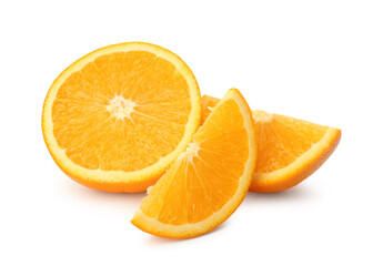 Fototapeta na wymiar Cut fresh ripe orange on white background