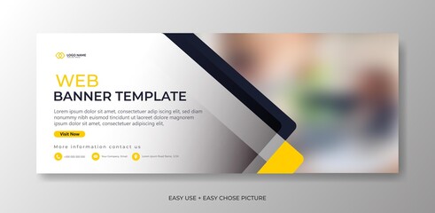 Modern banner web template with blue yellow white background. Minimal, modern vector illustration