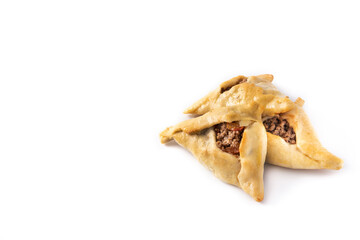 Traditional middle eastern fatayer isolated on white background.Copy space