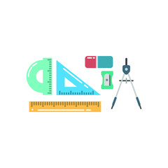 Vector illustration of school attributes and stationeries on white background. Back to school topic.