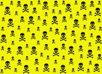 Repetition of skull motifs for visual backgrounds that are creepy, dangerous, poisonous, life-threatening, isolated on yellow