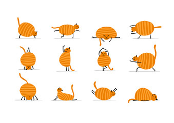 Funny cats doing yoga. Art characters isolated on white for your design
