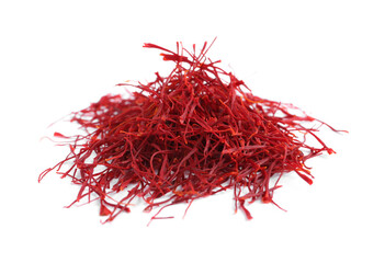 Pile of dried saffron isolated on white
