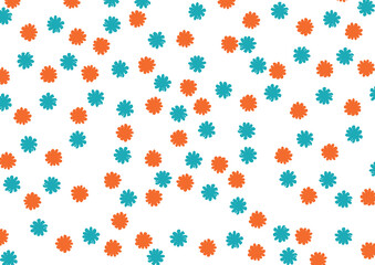 Creative hand drawn mixed flowers background, cartoon style, orange turquoise white color combination, isolated, seamless pattern for wallpaper, packaging design, ...