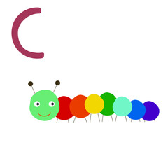 C - caterpillar, letter alphabet for children