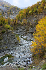 Fototapeta na wymiar Mountain landscape with part of Haliacmon river on Mount Grammos in northern Greece during autumn