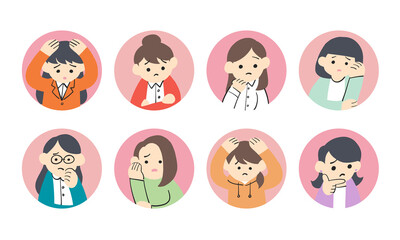悩み、考え、困る女性達のアイコン