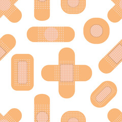 Seamless pattern with medical plasters. Medical patch pattern. Flat vector illustration