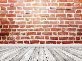 Empty room vintage red brick wall with floor
