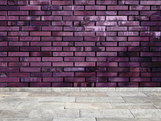 Old violet brick wall background with floor.