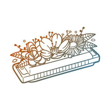 Harmonica Rose Flower with Vintage Instrument Design. Country Floral frame ornament vector style. Decoration Design Wreat illustration.