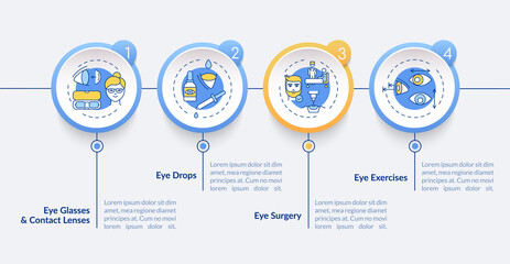 Eye diseases treatment methods vector infographic template. Eye glasses presentation design elements. Data visualization with 4 steps. Process timeline chart. Workflow layout with linear icons