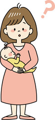 疑問を抱くお母さんと赤ちゃん（全身）	