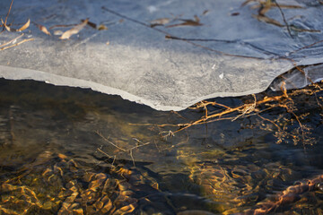 The ice in the river is gradually melting