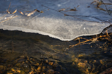 The ice in the river is gradually melting