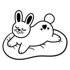 Cute sleeping rabbit line art cartoon 