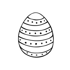 Vector black outline easter egg in stripes. Holiday illustration in hand drawn doodle style for gift card certificate banner sticker, stamp, logo, icon label, coloring book page