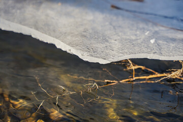 The ice in the river is gradually melting