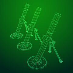 Firearm weapon army mortar and mine. Wireframe low poly