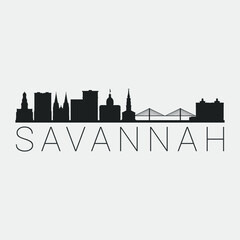 Savannah, GA, USA Skyline Silhouette City. Design Vector. Famous Monuments Tourism Travel. Buildings Tour Landmark. - obrazy, fototapety, plakaty