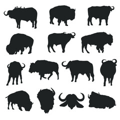 Bison and Buffalo clip art Illustration Vector. Wild Life Animals Design Silhouette.