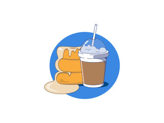 Isolated image of tasty donuts and a drink. The illustration is suitable as a cover for current stories on Instagram. Image in jpeg format.