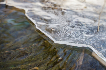 The ice in the river is gradually melting