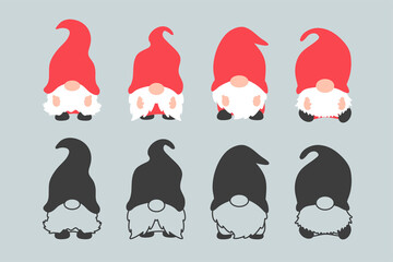 Dwarf gnomes wear red dresses and hats celebrating Christmas in winter.