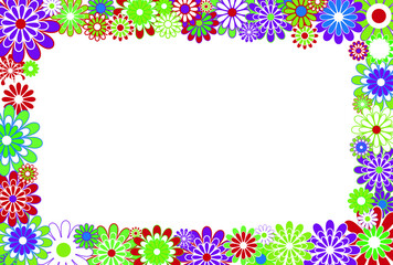 Fototapeta na wymiar Horizontal frame with flowers on a white background