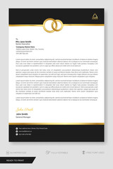 Letterhead template business. Business letterhead template, modern with black and gold shapes. Ready to Print.