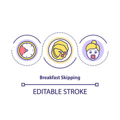 Breakfast skipping concept icon. Diet plan. Weight loss. Healthy dietary strategy. Intermittent fasting idea thin line illustration. Vector isolated outline RGB color drawing. Editable stroke