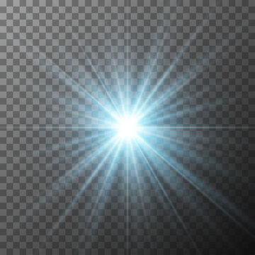 Realistic Blue Starburst Lighting Isolated On Transparent Background. Glow Light Effect. Glowing Light Burst Explosion. Bright Star Illuminated. Flare Effect Decoration With Ray Sparkles. Vector