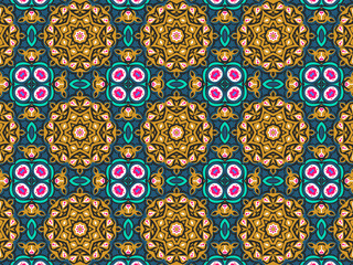 Wallpaper Geometric Ornament Abstract Pattern Green, Black, Blue, and Gold Yellow with Red Dots For print and Background. Geometric Tile Digital Paper.