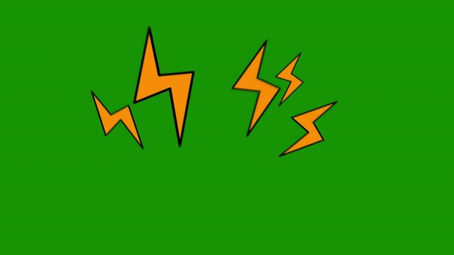Rapid angry flash of electric lightning bolts on green screen animation