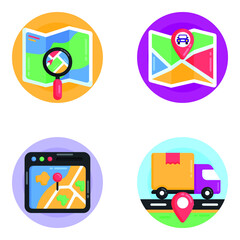 
Navigation Tracking Flat Round Icons

